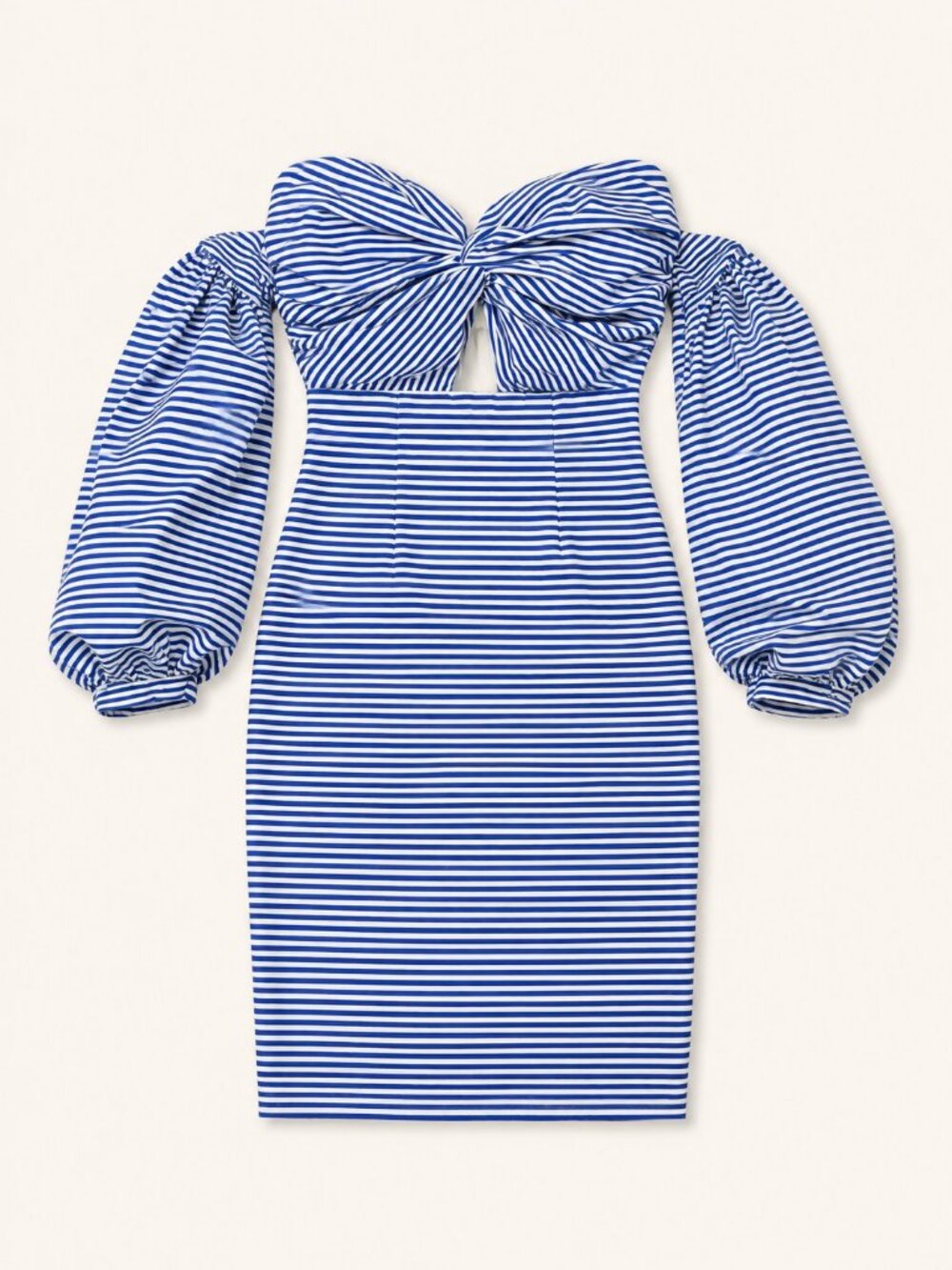 209 - Tea & Cup Blue and White Striped Strapless Dress with Puff Sleeves - S